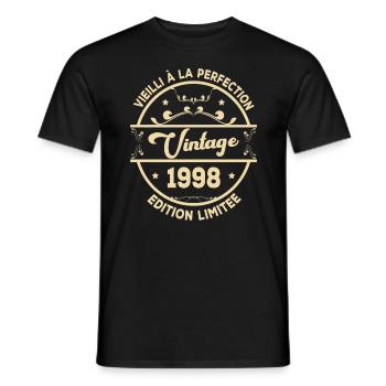 Vintage 1998 Retro Geburtstagsgeschenkidee 1998 - Männer T-Shirt - Schwarz - Vorne - AI Model Male 178 light (178cm)