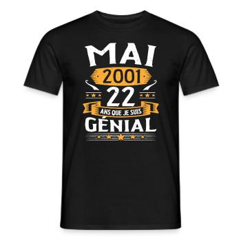 Mai 2001 22 Ans Que Je Suis Génial Anniversaire - T-shirt homme - noir - Devant - AI Model Male 178 light (178cm)