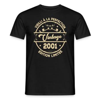 Vintage 2001 Idée Cadeau D Anniversaire Rétro 2001 - T-shirt homme - noir - Devant - AI Model Male 178 light (178cm)