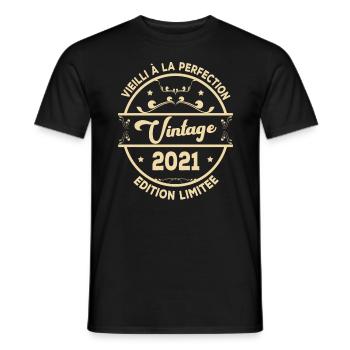 Vintage 2021 Idée Cadeau D Anniversaire Rétro 2021 - T-shirt homme - noir - Devant - AI Model Male 178 light (178cm)