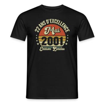Mai 2001 22 Ans Anniversaire Vintage Idée Cadeau - T-shirt homme - noir - Devant - AI Model Male 178 light (178cm)