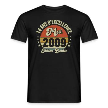 Mai 2009 14 Ans Anniversaire Vintage Idée Cadeau - T-shirt homme - noir - Devant - AI Model Male 178 light (178cm)