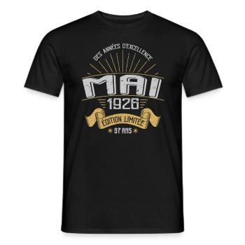 Mai 1926 97 Ans Anniversaire Vintage Idée Cadeau - T-shirt homme - noir - Devant - AI Model Male 178 light (178cm)