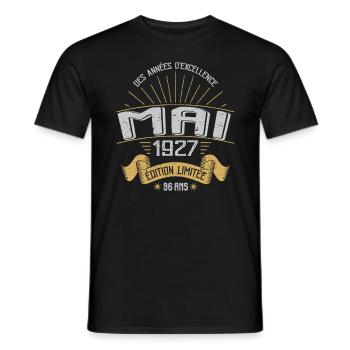 Mai 1927 96 Ans Anniversaire Vintage Idée Cadeau - T-shirt homme - noir - Devant - AI Model Male 178 light (178cm)