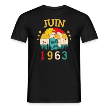 Juin 1963 Anniversaire Vintage Happy Birthday - T-shirt homme - noir - Devant - AI Model Male 178 light (178cm)