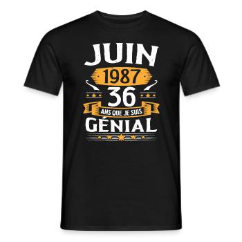 Juin 1987 36 Ans Que Je Suis Génial Anniversaire - T-shirt homme - noir - Devant - AI Model Male 178 light (178cm)