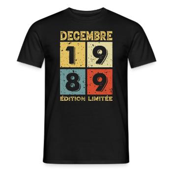Anniversaire Vintage Idée Cadeau Décembre 1989 - T-shirt homme - noir - Devant - AI Model Male 178 light (178cm)