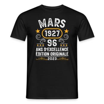 Anniversaire Vintage Idée Cadeau Mars 1927 96 - T-shirt homme - noir - Devant - AI Model Male 178 light (178cm)