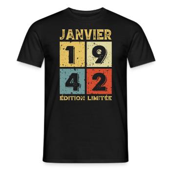 Anniversaire Vintage Idée Cadeau Janvier 1942 - T-shirt homme - noir - Devant - AI Model Male 178 light (178cm)