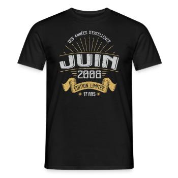 Juin 2006 17 Ans Anniversaire Vintage Idée Cadeau - T-shirt homme - noir - Devant - AI Model Male 178 light (178cm)