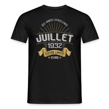 July 1932 91 Year Old Birthday Vintage Gift - Men's T-Shirt - black - Front - AI Model Male 178 light (178cm)