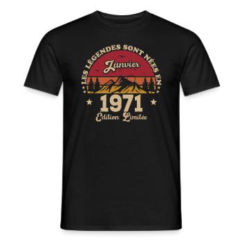 The legends were born in January 1971 - Men's T-Shirt - black - Front - AI Model Male 178 light (178cm)