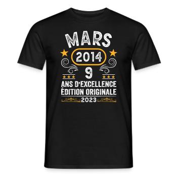 Anniversaire Vintage Idée Cadeau Mars 2014 9 - T-shirt homme - noir - Devant - AI Model Male 178 light (178cm)