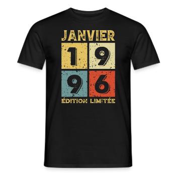 Anniversaire Vintage Idée Cadeau Janvier 1996 - T-shirt homme - noir - Devant - AI Model Male 178 light (178cm)