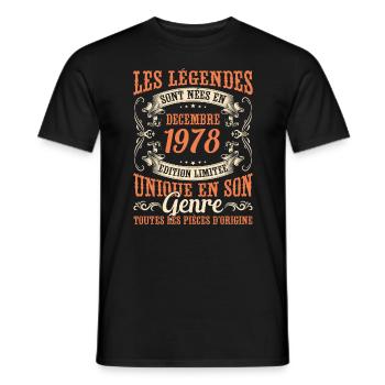 Les Légendes Sont Nées En Décembre 1978 Cadeau - T-shirt homme - noir - Devant - AI Model Male 178 light (178cm)