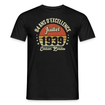 Juillet 1939 84 Ans Anniversaire Vintage Cadeau - T-shirt homme - noir - Devant - AI Model Male 178 light (178cm)
