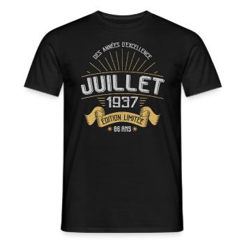 Juillet 1937 86 Ans Anniversaire Vintage Cadeau - T-shirt homme - noir - Devant - AI Model Male 178 light (178cm)