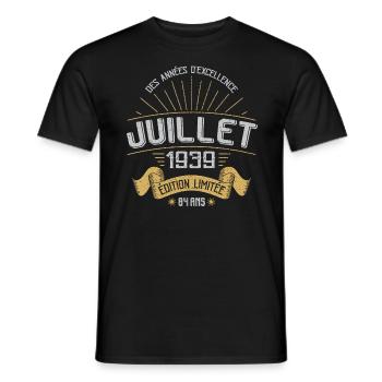Juillet 1939 84 Ans Anniversaire Vintage Cadeau - T-shirt homme - noir - Devant - AI Model Male 178 light (178cm)