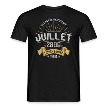 Juillet 2009 14 Ans Anniversaire Vintage Cadeau - T-shirt homme - noir - Devant - AI Model Male 178 light (178cm)