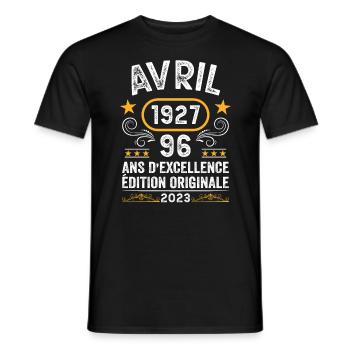 Anniversaire Vintage Idée Cadeau Avril 1927 96 - T-shirt homme - noir - Devant - AI Model Male 178 light (178cm)