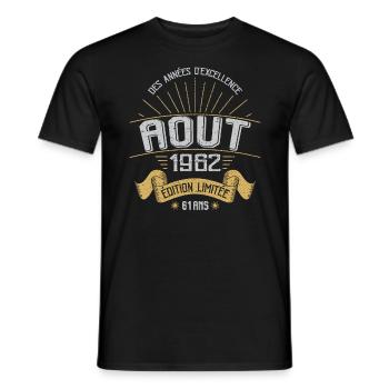 Août 1962 61 Ans Anniversaire Vintage Cadeau - T-shirt homme - noir - Devant - AI Model Male 178 light (178cm)
