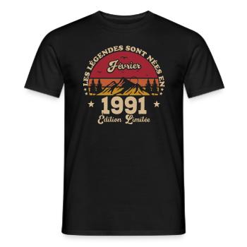 Les Légendes Sont Nées En Février 1991 - T-shirt homme - noir - Devant - AI Model Male 178 light (178cm)