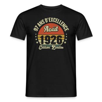 Août 1926 97 Ans Anniversaire Vintage Cadeau - T-shirt homme - noir - Devant - AI Model Male 178 light (178cm)