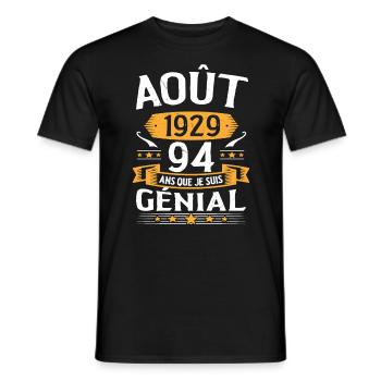 Août 1929 94 Ans Que Je Suis Génial Cadeau - T-shirt homme - noir - Devant - AI Model Male 178 light (178cm)