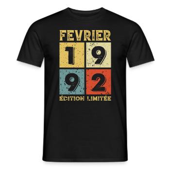 Birthday Vintage Gift Idea February 1992 - Men's T-Shirt - black - Front - AI Model Male 178 light (178cm)
