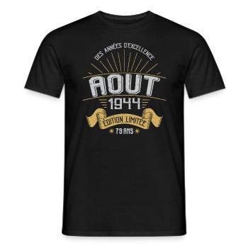 Août 1944 79 Ans Anniversaire Vintage Cadeau - T-shirt homme - noir - Devant - AI Model Male 178 light (178cm)