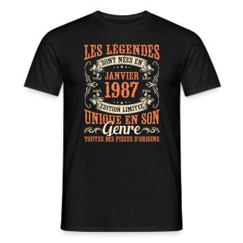 Les Légendes Sont Nées En Janvier 1987 Cadeau - T-shirt homme - noir - Devant - AI Model Male 178 light (178cm)