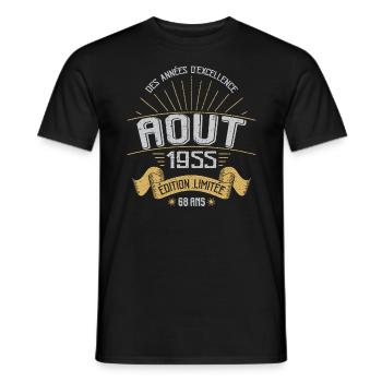 Août 1955 68 Ans Anniversaire Vintage Cadeau - T-shirt homme - noir - Devant - AI Model Male 178 light (178cm)