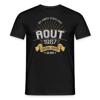 Août 1967 56 Ans Anniversaire Vintage Cadeau - T-shirt homme - noir - Devant - AI Model Male 178 light (178cm)