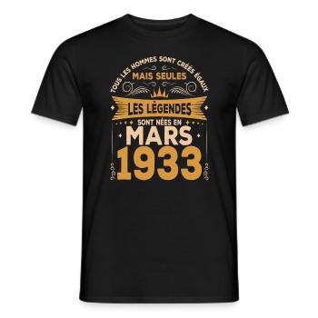 Les Légendes Sont Nées En Mars 1933 - T-shirt homme - noir - Devant - AI Model Male 178 light (178cm)