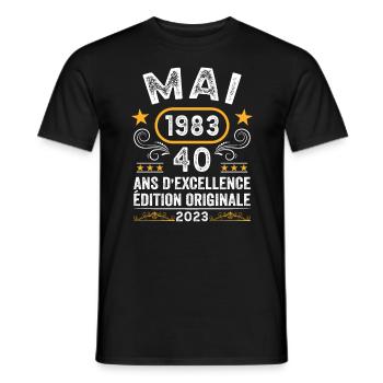 Anniversaire Vintage Idée Cadeau Mai 1983 40 - T-shirt homme - noir - Devant - AI Model Male 178 light (178cm)