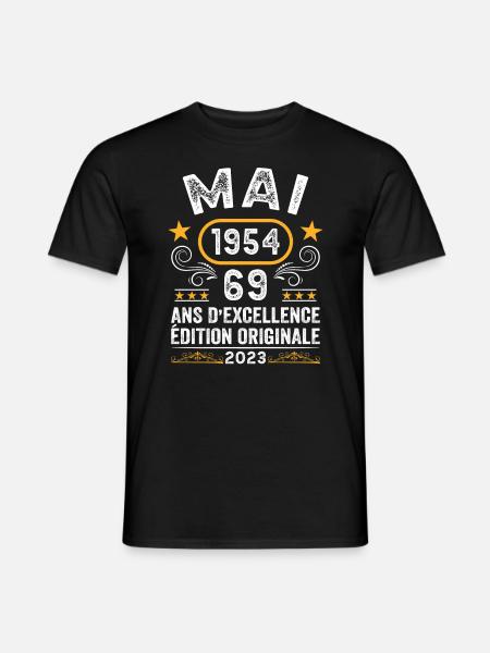 Anniversaire Vintage Idée Cadeau Mai 1954 69 - T-shirt homme - noir