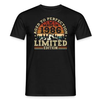 Cadeau d’anniversaire rétro du millésime 1986 - T-shirt homme - noir - Devant - AI Model Male 178 light (178cm)
