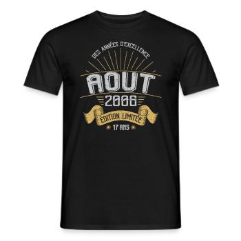 Août 2006 17 Ans Anniversaire Vintage Cadeau - T-shirt homme - noir - Devant - AI Model Male 178 light (178cm)