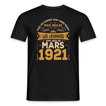 Les Légendes Sont Nées En Mars 1921 - T-shirt homme - noir - Devant - AI Model Male 178 light (178cm)