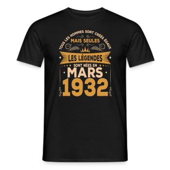 Les Légendes Sont Nées En Mars 1932 - T-shirt homme - noir - Devant - AI Model Male 178 light (178cm)