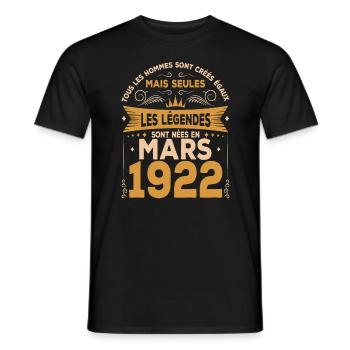 Les Légendes Sont Nées En Mars 1922 - T-shirt homme - noir - Devant - AI Model Male 178 light (178cm)