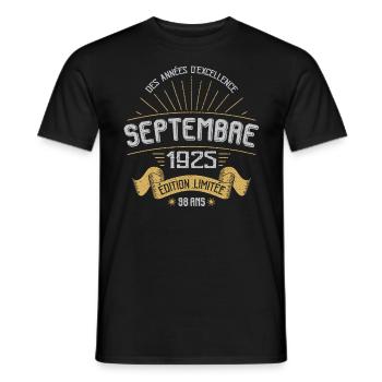 Septembre 1925 98 Ans Anniversaire Vintage Cadeau - T-shirt homme - noir - Devant - AI Model Male 178 light (178cm)