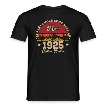 Mars 1925 Anniversaire Idée Cadeau Vintage 1925 - T-shirt homme - noir - Devant - AI Model Male 178 light (178cm)