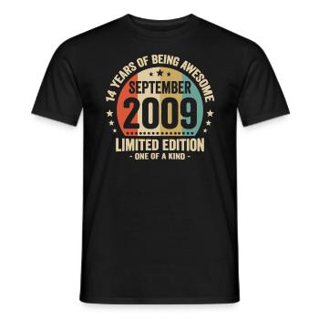 September 2009 14 Years Anniversary Vintage Gift - Men's T-Shirt - black - Front - AI Model Male 178 light (178cm)