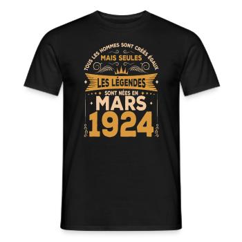Mars 1924 Anniversaire Idée Cadeau Vintage 1924 - T-shirt homme - noir - Devant - AI Model Male 178 light (178cm)