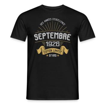Septembre 1926 97 Ans Anniversaire Vintage Cadeau - T-shirt homme - noir - Devant - AI Model Male 178 light (178cm)