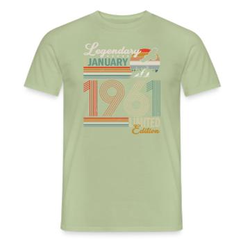 Cadeau d’anniversaire Janvier 1961 Edition Limitée - T-shirt homme - vert sauge - Devant - AI Model Male 178 light (178cm)