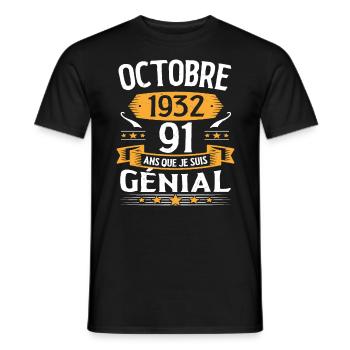 Octobre 1932 91 Ans Que Je Suis Génial Cadeau - T-shirt homme - noir - Devant - AI Model Male 178 light (178cm)