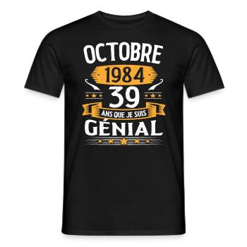 Anniversaire Millésime Fabriqué en Octobre 1984 - T-shirt homme - noir - Devant - AI Model Male 178 light (178cm)