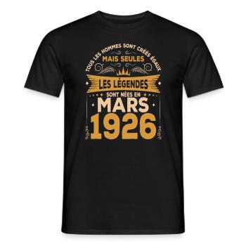 Mars 1926 Anniversaire Idée Cadeau Vintage 1926 - T-shirt homme - noir - Devant - AI Model Male 178 light (178cm)